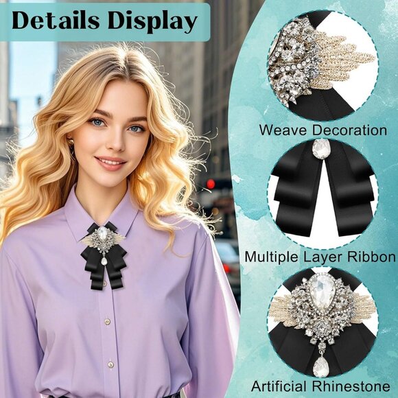 Bow Ties for Men Women Adjustable Rhinestone Bow Tie, Pre-tied Satin Bowtie for - Picture 5 of 6